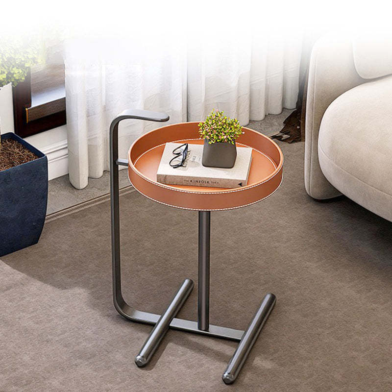 Minimalist Leather Steel Tray Side Table