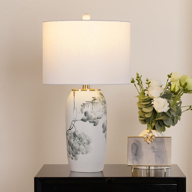 Modern Chinese Ink Ceramic Fabric Lamp