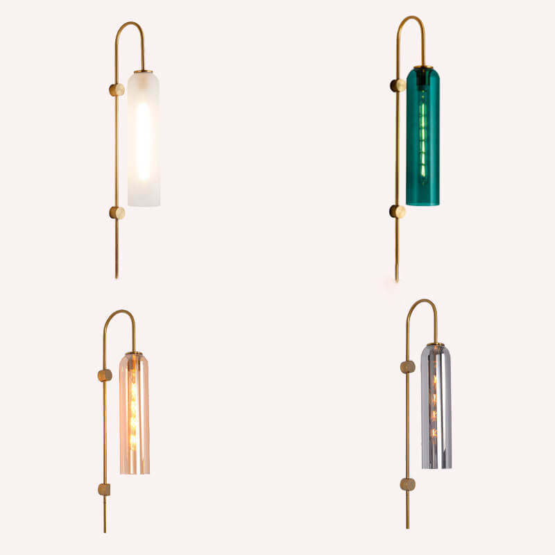 Nordic Luxury Glass Column Bent Arm Sconce