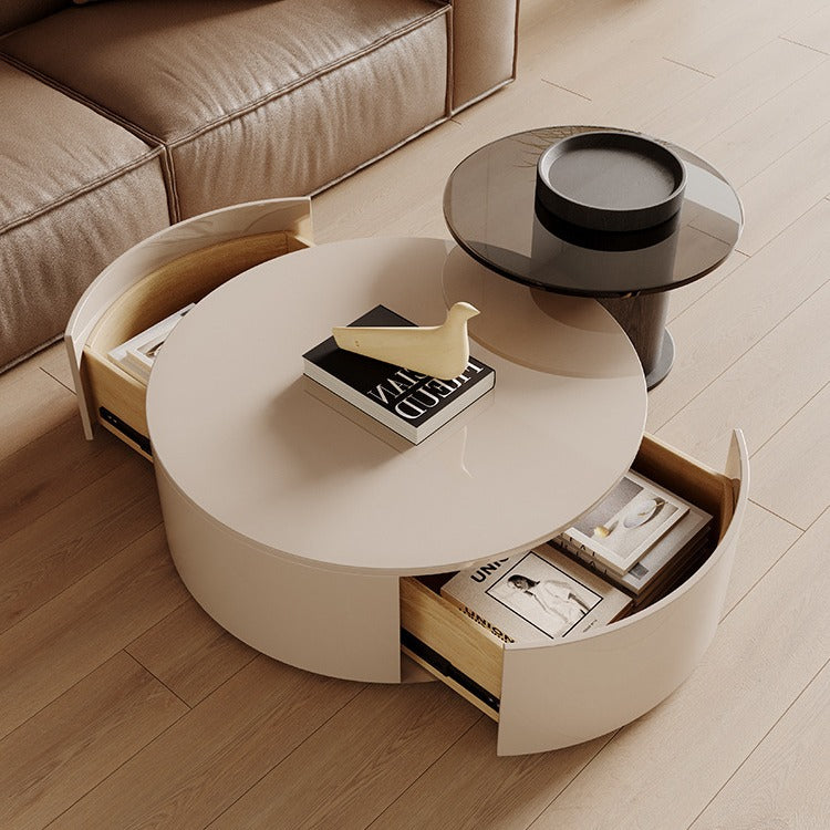 Minimalist Wood Metal Glass Coffee Table Set — Side Table / White