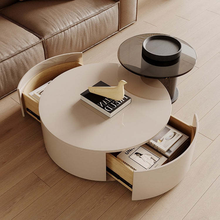 Minimalist Wood Metal Glass Coffee Table Set — Side Table / White