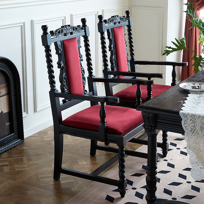 Vintage Curved Wood Dining Chair — With Armrest / Burgundy