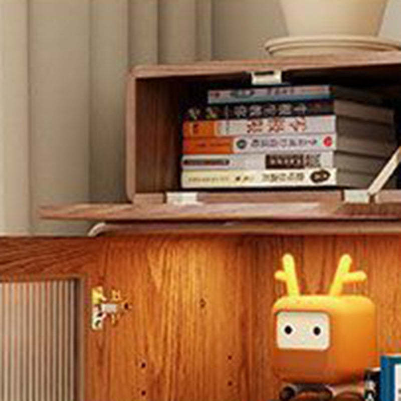 Contemporary Rubberwood Glass Metal Nightstand