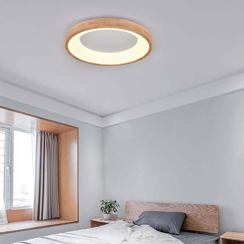Nordic Minimalist Wood Round LED Flush Mount Light