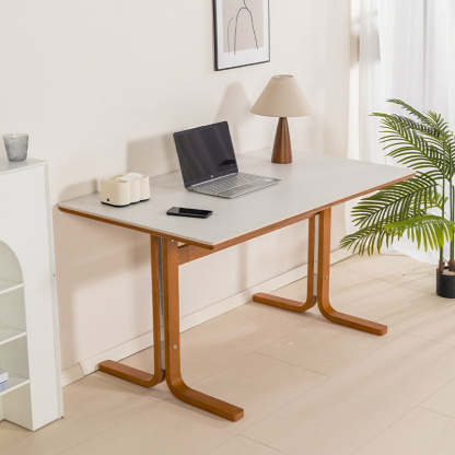 Retro Curved Leg Slate Wood Iron Dining Table