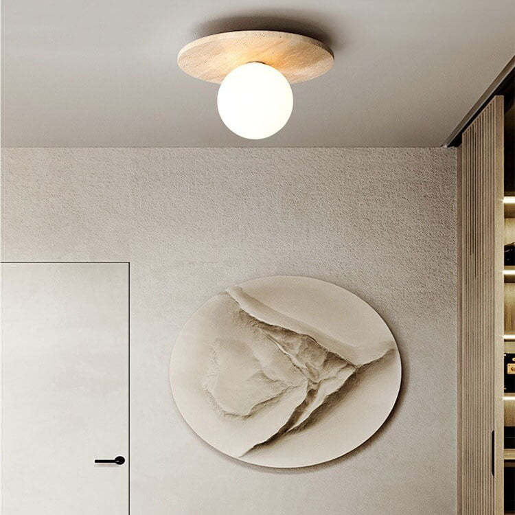Vintage Round Travertine Flush Mount Light