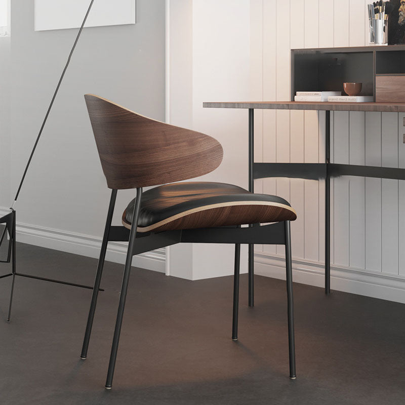 Modern Loop-Back Microfiber Leather Dining Chair — Walnut Wood Grain - Coffee Brown