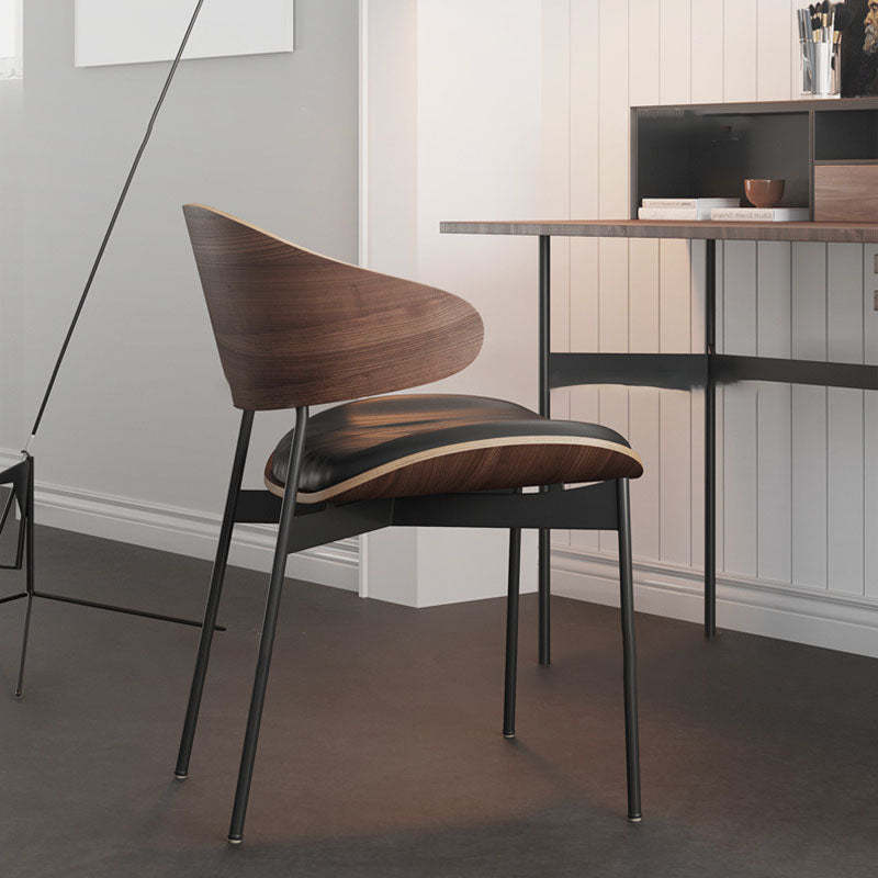 Modern Loop-Back Microfiber Leather Dining Chair — Walnut Wood Grain - Coffee Brown