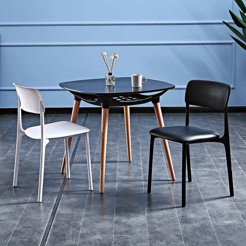 Rounded-Corner Glass Wood Dining Table