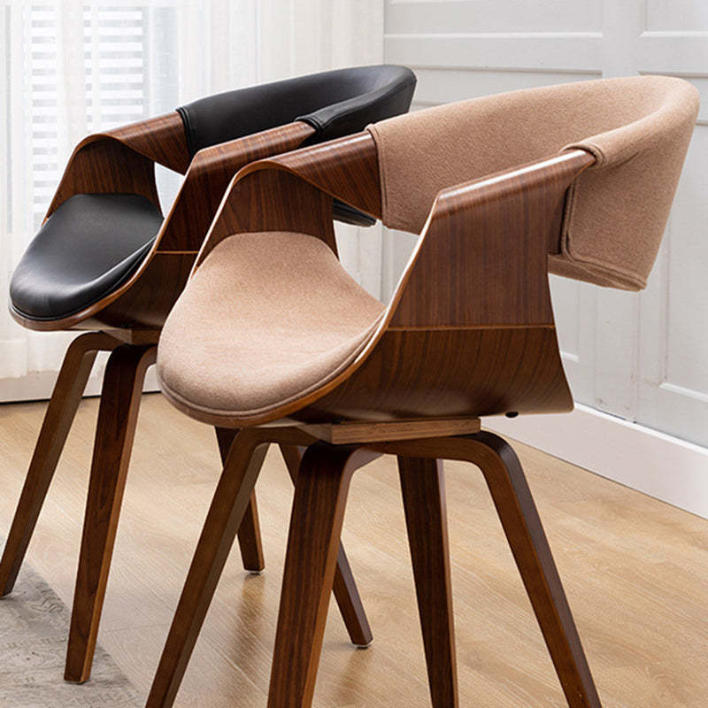 Contemporary Arc Upholstered Dining Chair — Walnut Color Frame + Gray Leather Seat