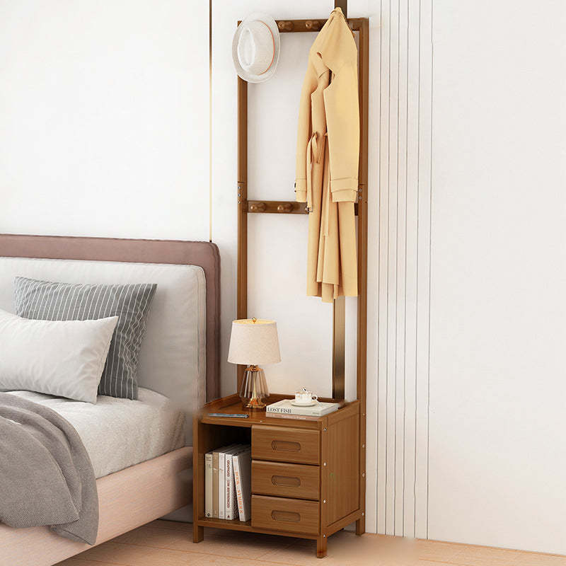 Minimalist Bamboo Coat Rack Nightstand 1/3-Drawer — A / Wood Color