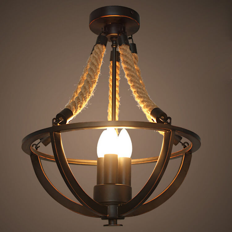 Vintage Industrial Iron Twine Island Chandelier