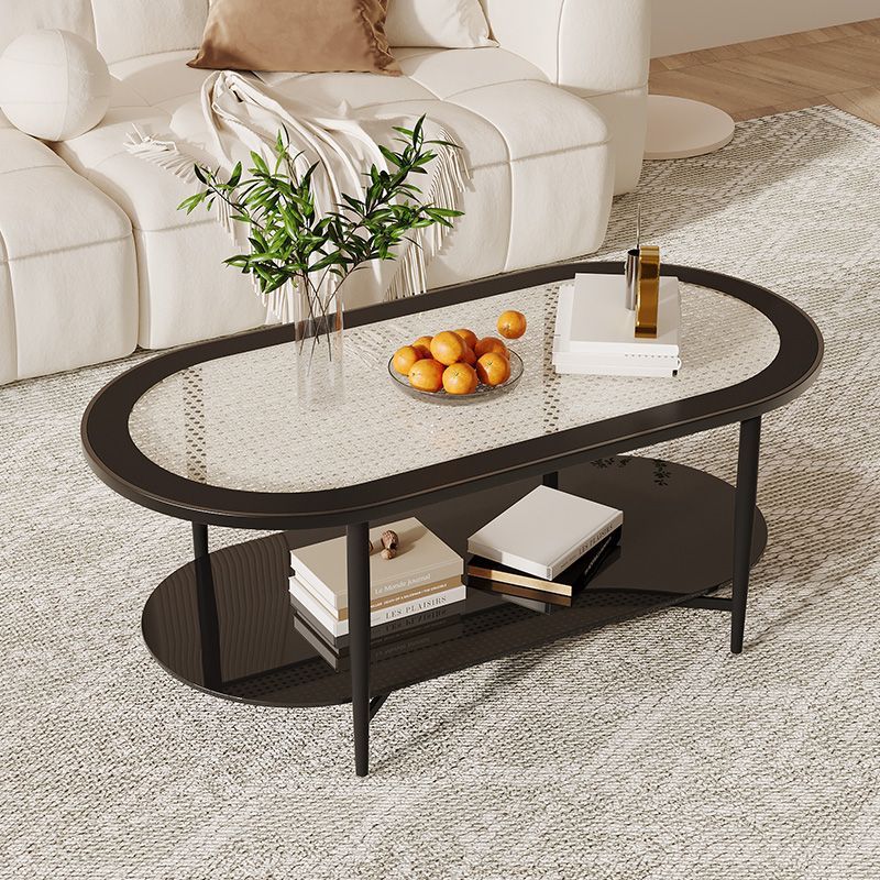 Retro Elliptical Woven Glass Iron Coffee Table — C - White