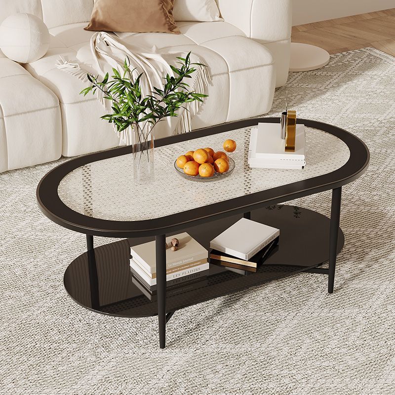 Retro Elliptical Woven Glass Iron Coffee Table — C - White