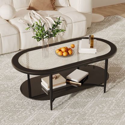 Retro Elliptical Woven Glass Iron Coffee Table — C - White