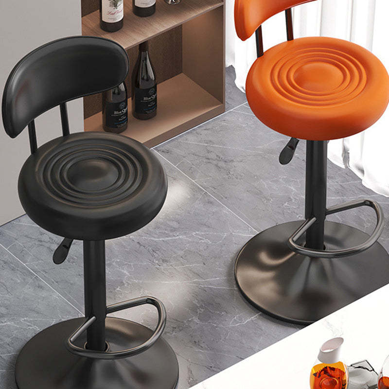 Contemporary Leather Swivel Bar Stool Height Adjustable — White Seat + Silver Base