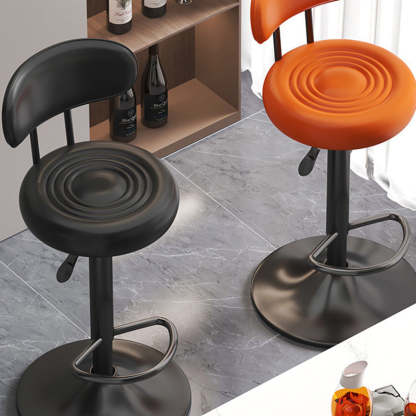 Contemporary Leather Swivel Bar Stool Height Adjustable — White Seat + Silver Base