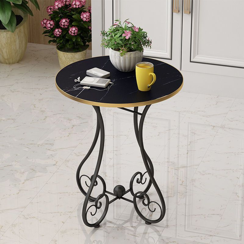 Nordic Heart-Base Engineered Wood Metal Round Coffee Table — Black