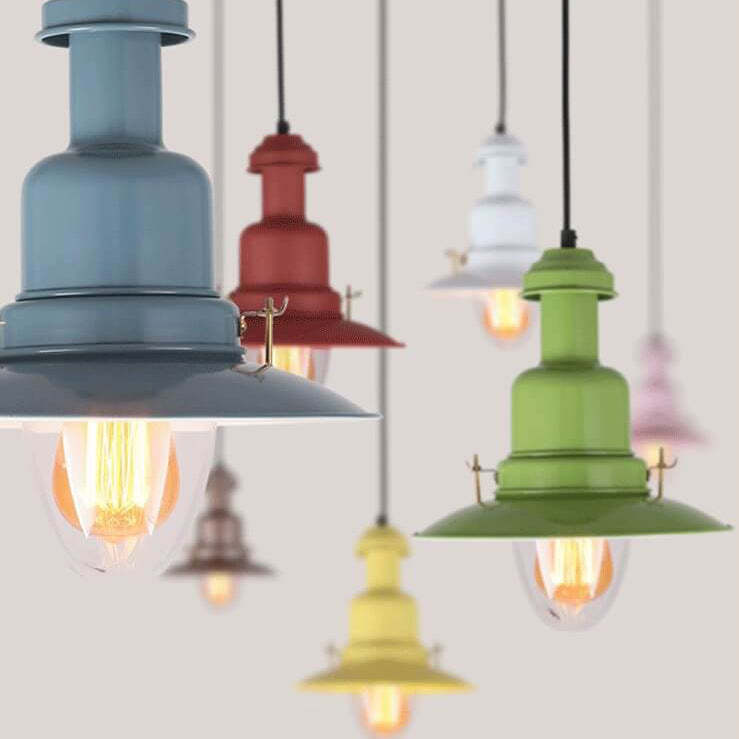 Scandinavian Industrial Iron Lacquered Round Pendant Light