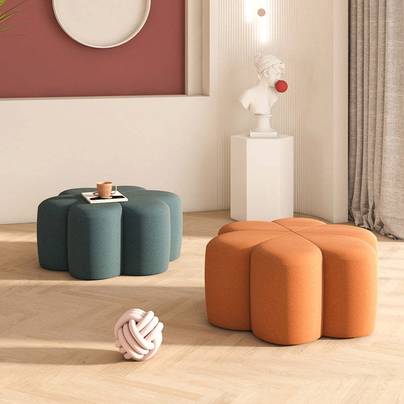Nordic Plum-Blossom Velvet Fabric Footstool — Dark Green - Velvet