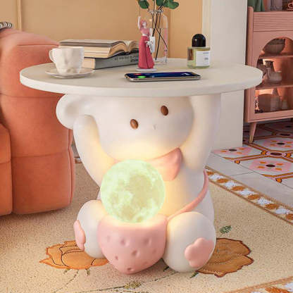 Modern Art Deco Kids Rabbit Resin Wood End Table 1-Drawer