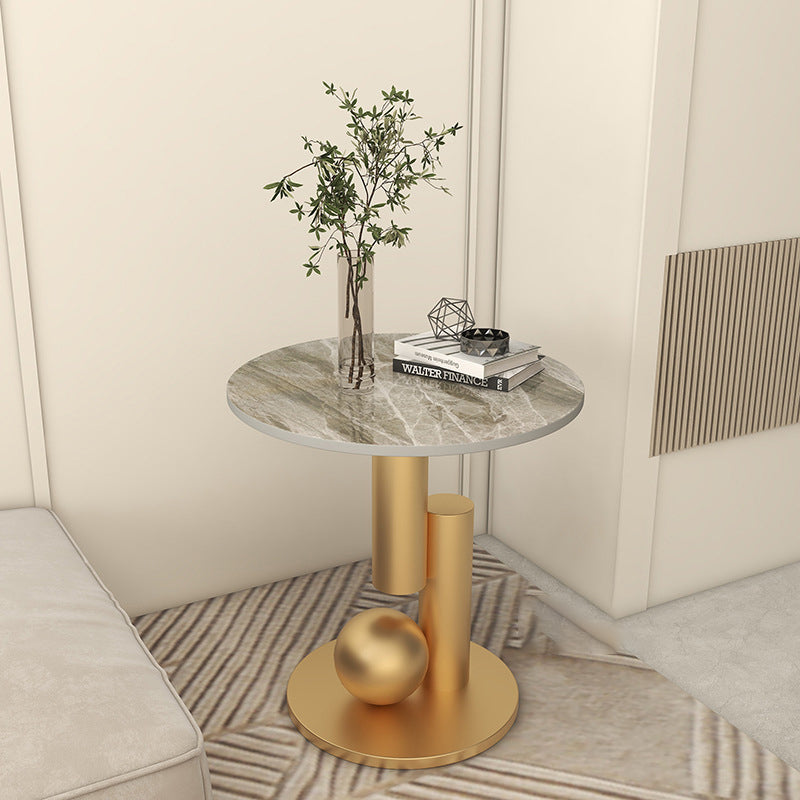 Modern Luxury Cylindrical Orb Rock Slab Iron Coffee Table