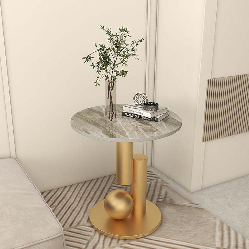 Modern Luxury Cylindrical Orb Rock Slab Iron Coffee Table