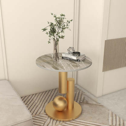 Modern Luxury Cylindrical Orb Rock Slab Iron Coffee Table