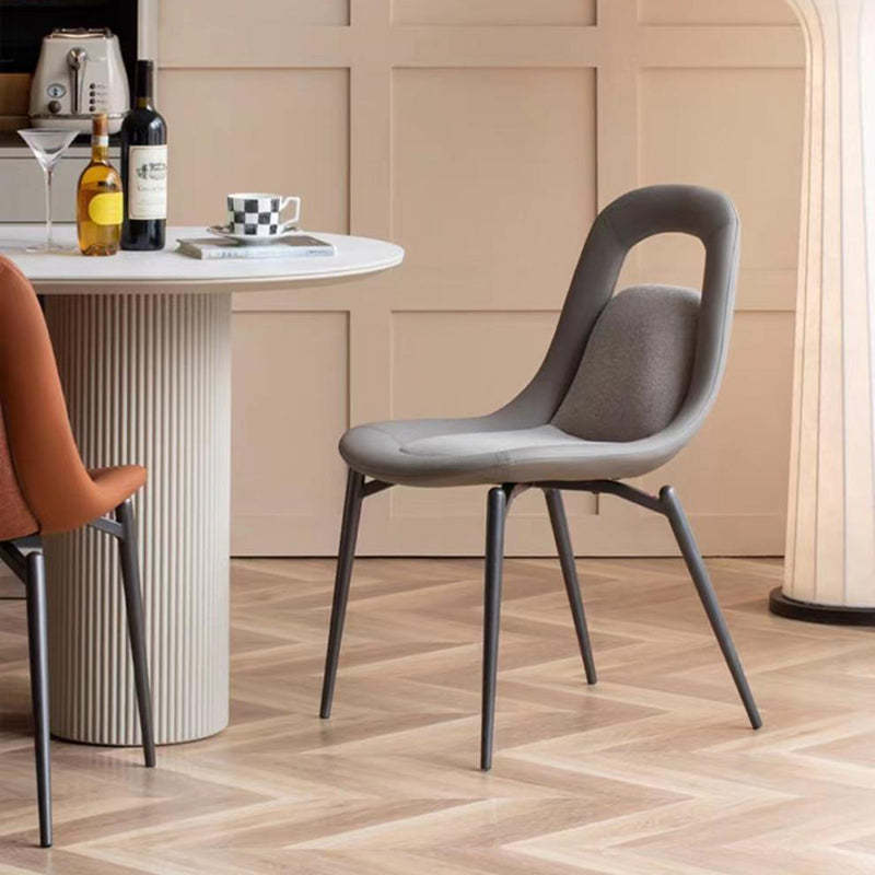 Scandinavian Curved Leather Tapered Leg Dining Chair — Orange