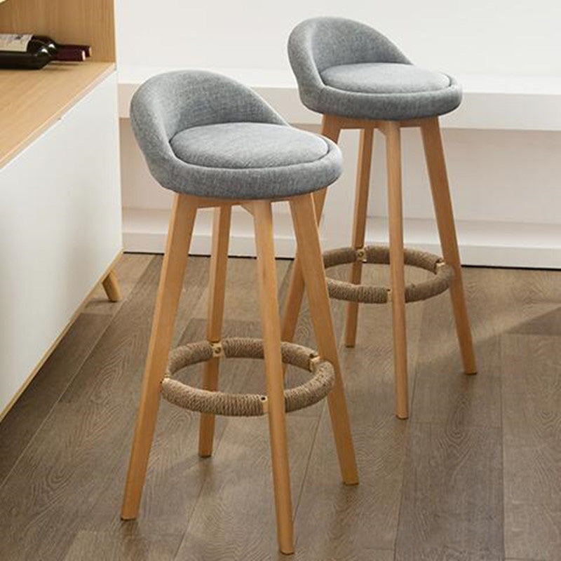 Vintage Round Fabric Wood Swivel Bar Stool
