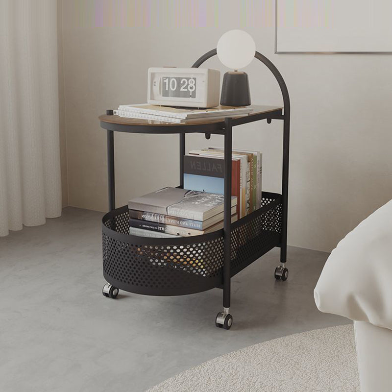 Contemporary Glass Iron Round Rolling Side Table 2-Tier
