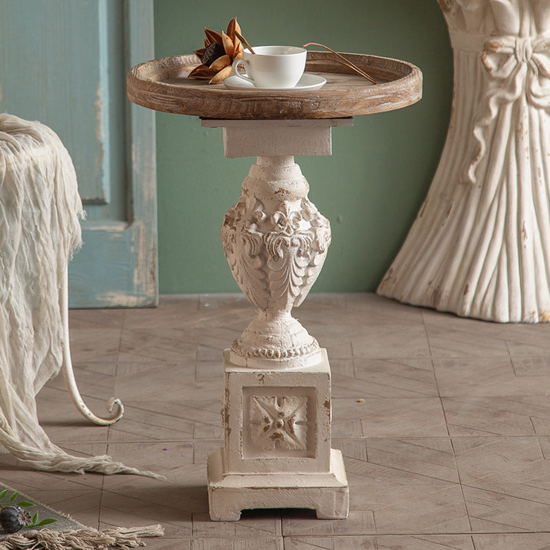 European Roman Column Carved Wood Side Table