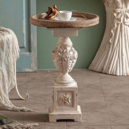 European Roman Column Carved Wood Side Table