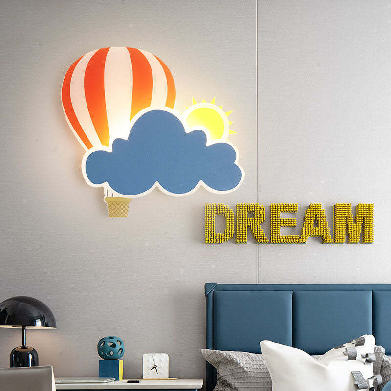 Kids Hot Air Balloon Cloud Iron Acrylic LED Wall Sconce — Sun / Warm Light (3000K) / 220V-240V For UK/AU