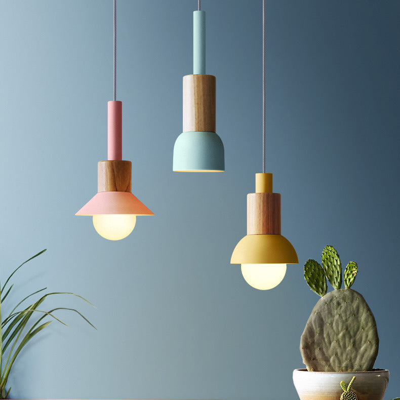 Scandinavian Irregular Cylinder Iron Wood Pendant Light