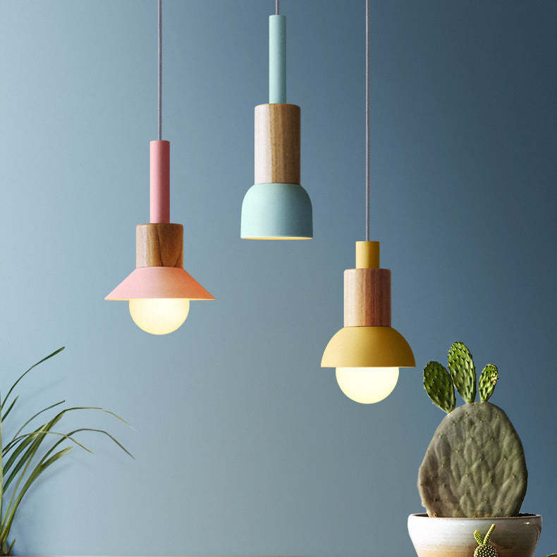 Scandinavian Irregular Cylinder Iron Wood Pendant Light