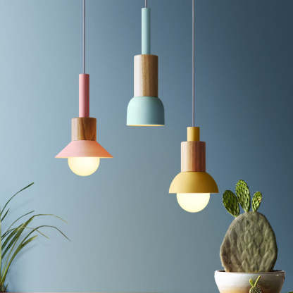 Scandinavian Irregular Cylinder Iron Wood Pendant Light