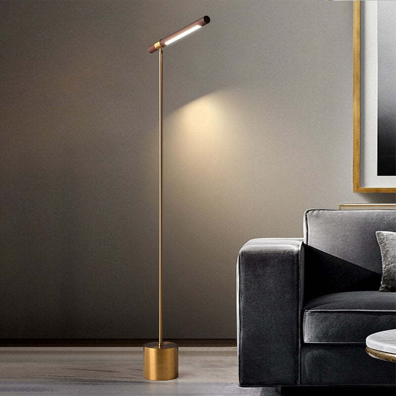 Nordic Walnut Wood Grain Cylindrical LED Floor Lamp