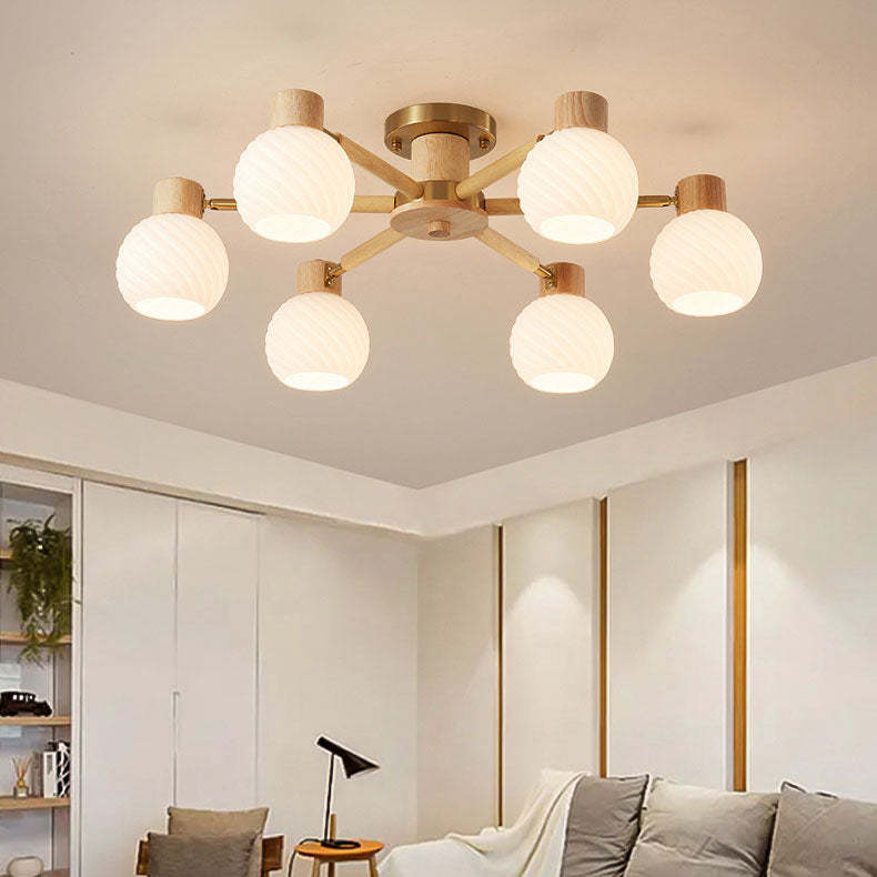 Japanese Wabi-Sabi Rubberwood Glass Flush Light
