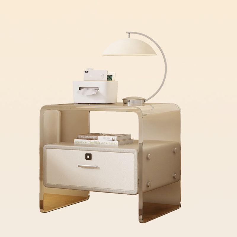 Minimalist Acrylic Wood Metal 1-Drawer Nightstand