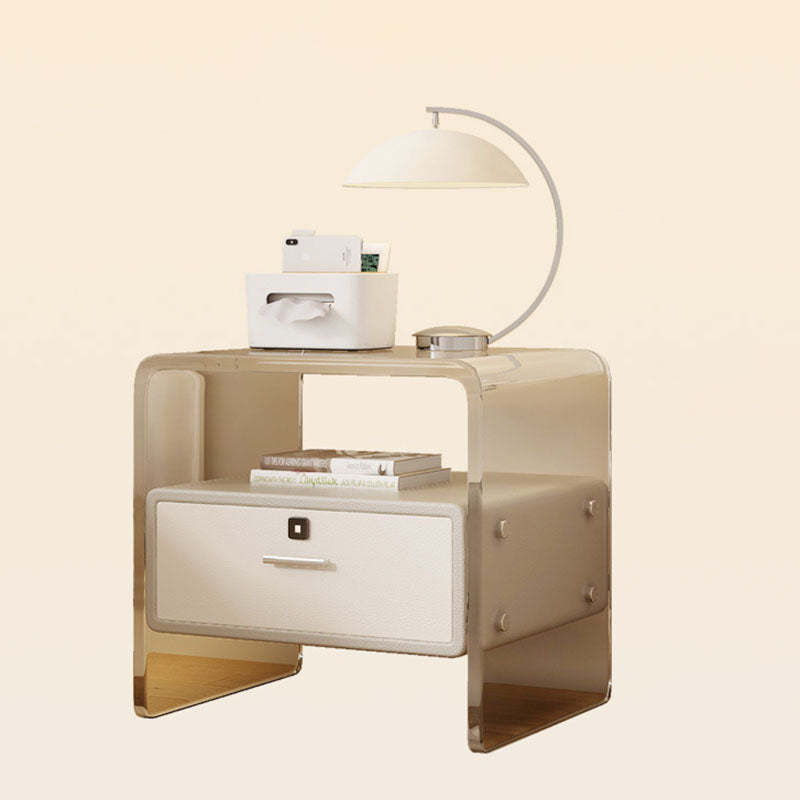 Minimalist Acrylic Wood Metal 1-Drawer Nightstand