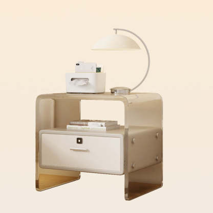 Minimalist Acrylic Wood Metal 1-Drawer Nightstand