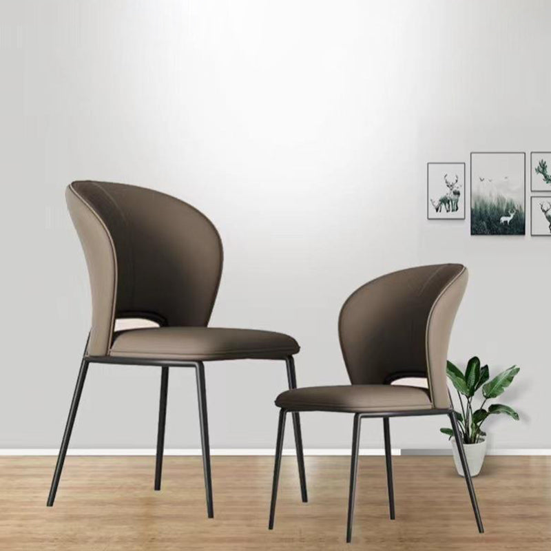 Minimalist Microfiber Leather Steel Curved Dining Chair — Gray