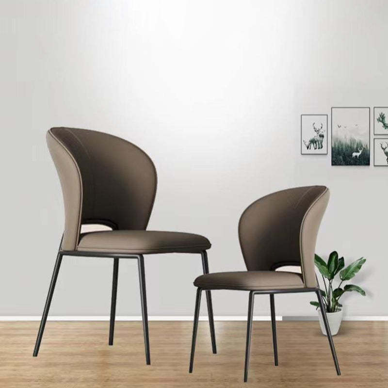 Minimalist Microfiber Leather Steel Curved Dining Chair — Gray