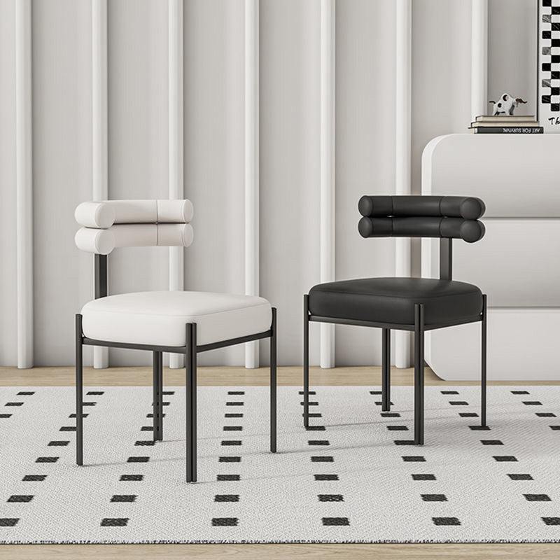 Nordic Curved-Back Leather Steel Dining Chair