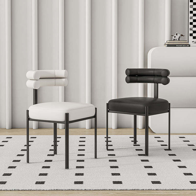 Nordic Curved-Back Leather Steel Dining Chair — White