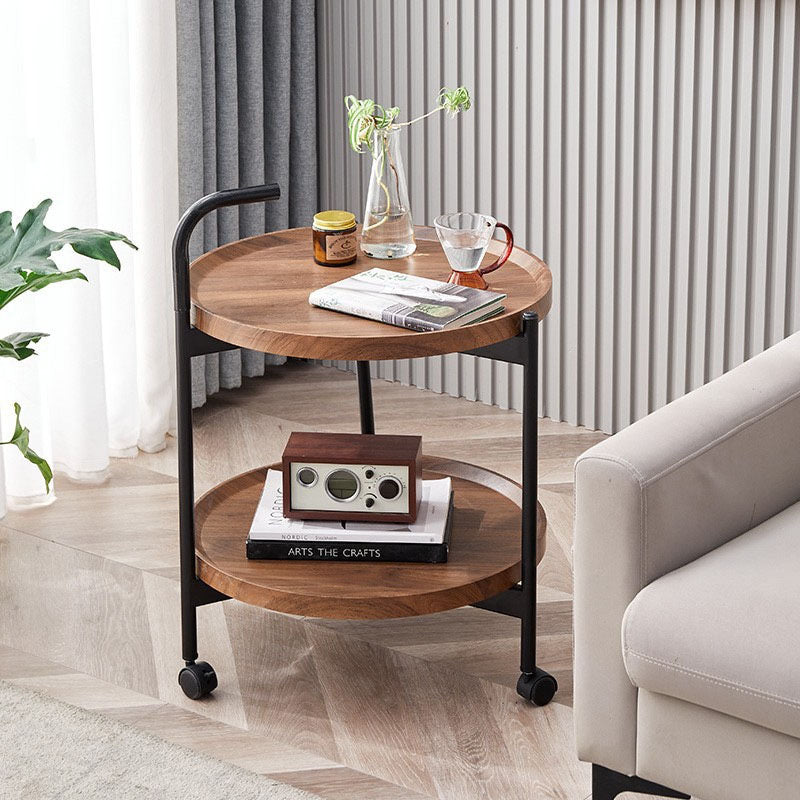 Minimalist Round Iron Wood 2-Tier Coffee Table