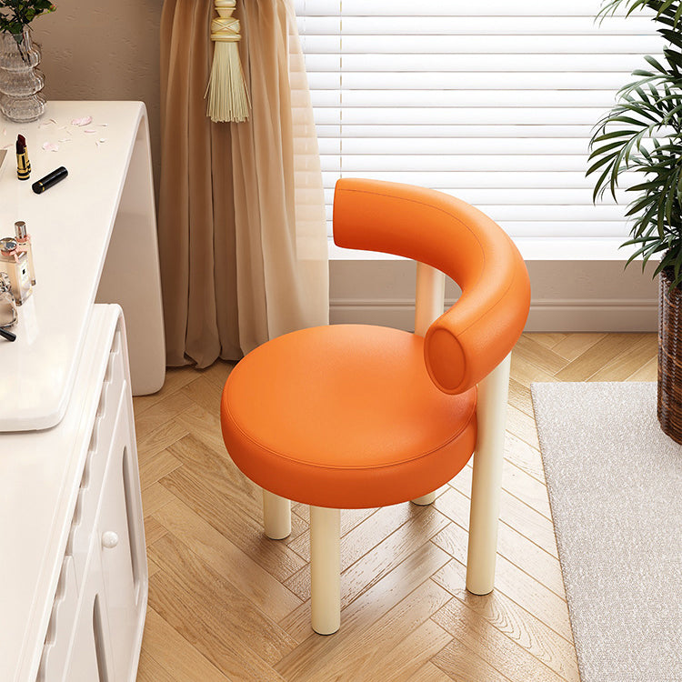 Nordic Round Leather Iron Vanity Stool — Orange Leather Seat