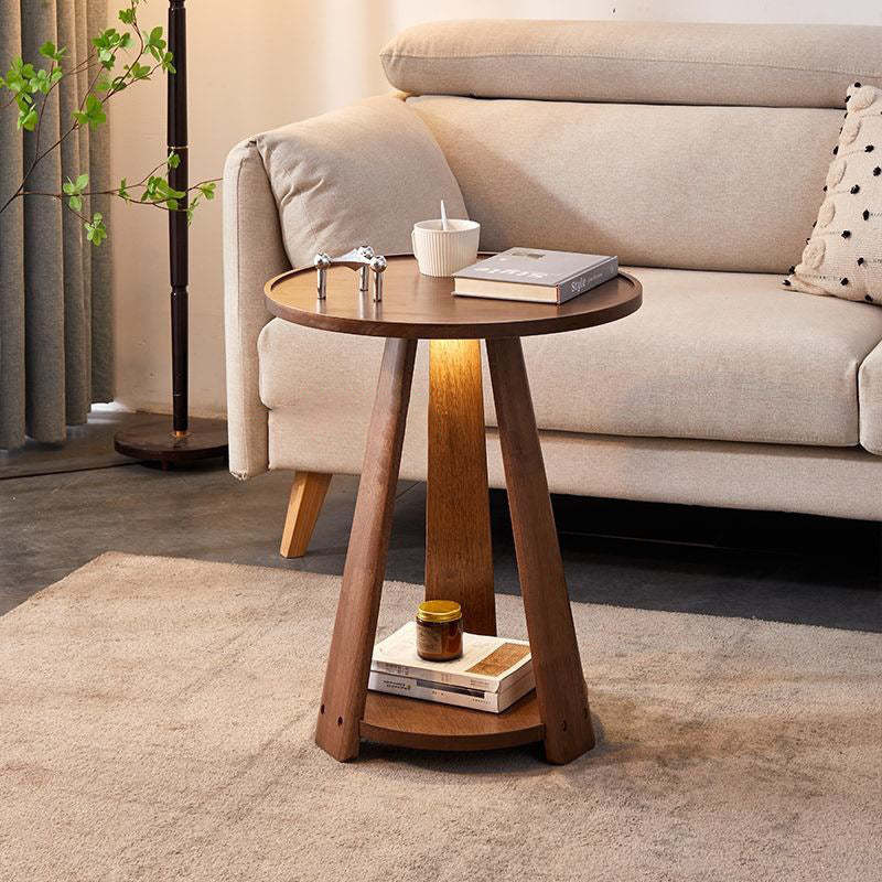 Modern Round Rubberwood 2-Tier End Table