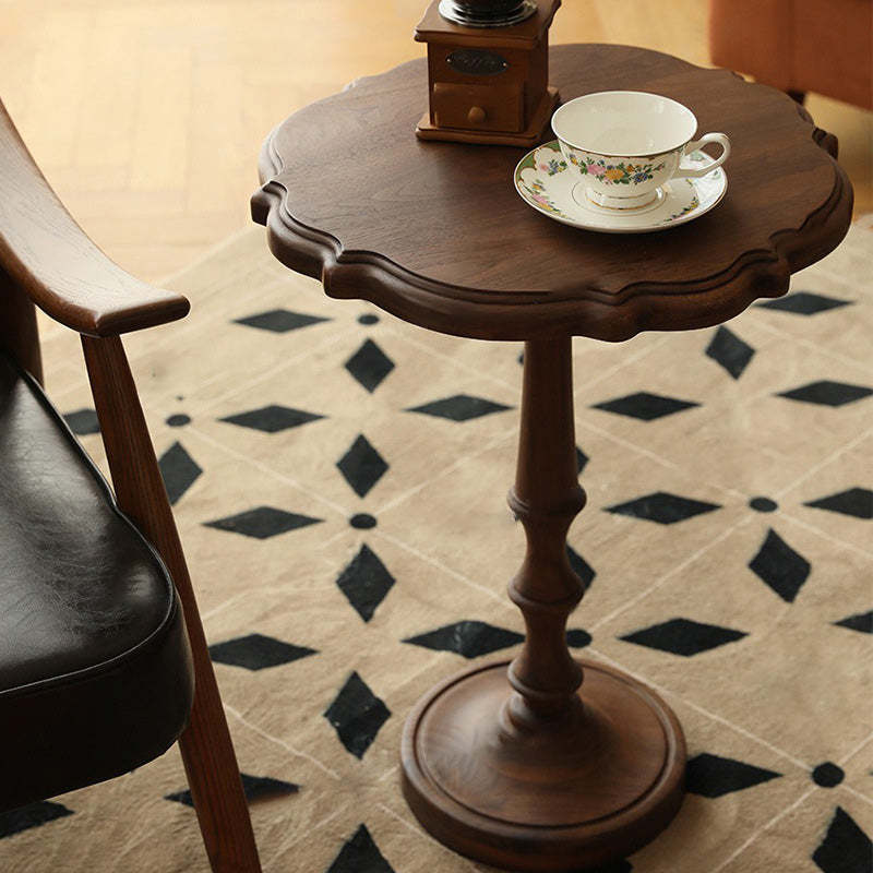 Vintage Round Lace Wood Coffee Table — Black